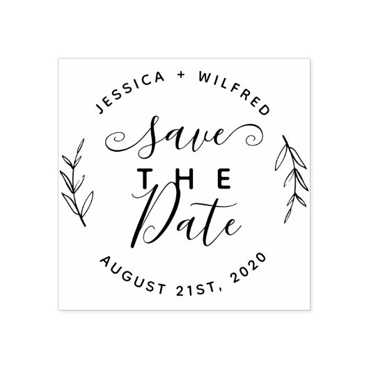 日付のラウンドモダンリースとスクリプ素朴トの保存 ラバースタンプ (インプリント)