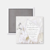 日付のリングや輪と結婚シャンパンフルートを保存 マグネット (正面/裏面)