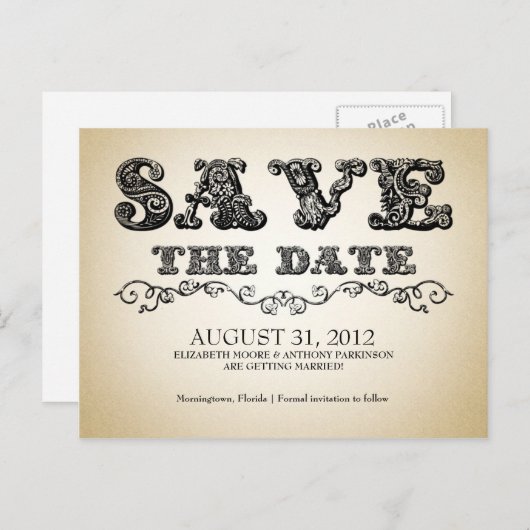 日付のレトロヴィンテージポストカードを保存 案内ポストカード (正面/裏面)