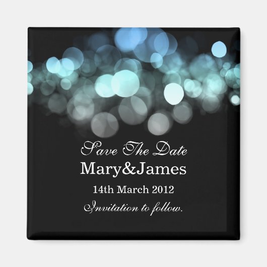 日付のロマンチックなラ結婚イトを青く保つ マグネット (正面)