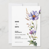 日付のワイルドフラワーを保存 招待状 (正面)