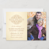 日付のヴィンテージスクロールの婚約写真を保存 マグネット招待状 (正面)