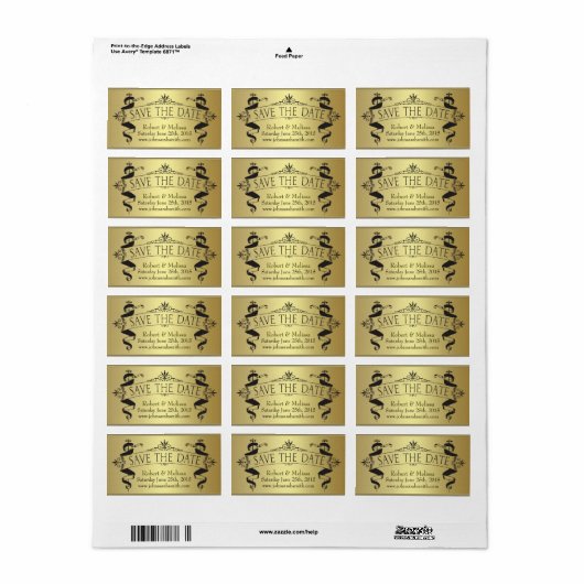 日付のヴィンテージブラシ付き金ゴールド告知の保存 ラベル (フルシート)