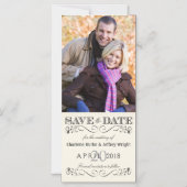 日付のヴィンテージホワイト結婚招待状 マグネット招待状 (正面)