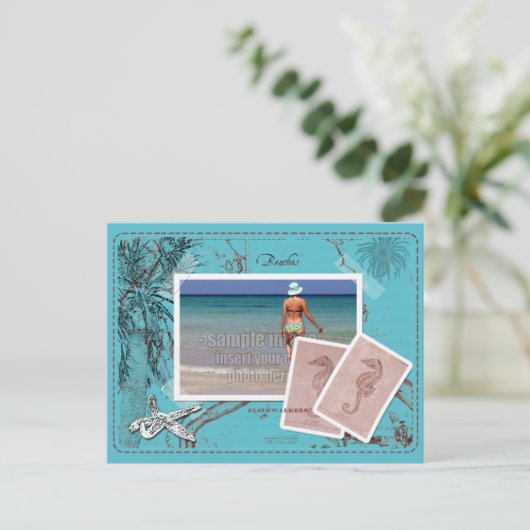 日付のヴィンテージマップを保存するCollage TurquoiseFrame 案内ポストカード (スタンド正面)