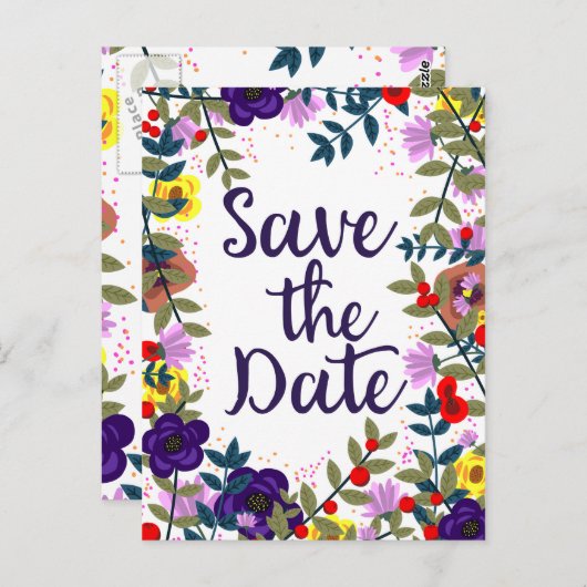 日付のヴィンテージ結婚フローラリーフの保存 ポストカード (正面/裏面)