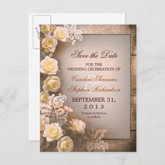 日付のヴィンテージ結婚ポストカードを保存する 案内ポストカード (正面/裏面)