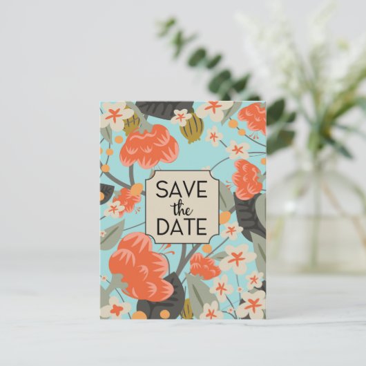 日付のヴィンテージ花のパターンを保存 ポストカード (スタンド正面)