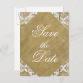 日付のヴィンテージ金ゴールドダマスクと木材を保存 案内ポストカード (正面/裏面)