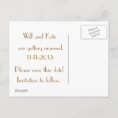 日付のヴィンテージ金ゴールドダマスクと木材を保存 案内ポストカード (裏面)