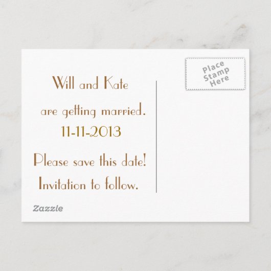 日付のヴィンテージ金ゴールドダマスクと木材を保存 案内ポストカード (裏面)