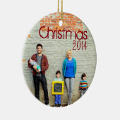 日付の付いた飾り付き写真クリスマス セラミックオーナメント (右)