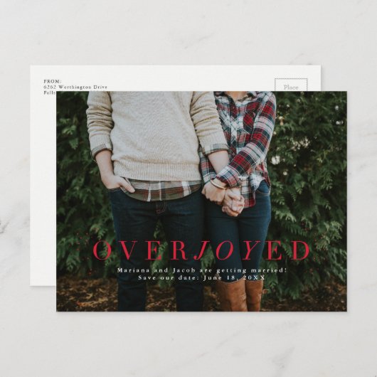 日付の休日の写真はがきを保存する大喜び赤 案内ポストカード (正面/裏面)