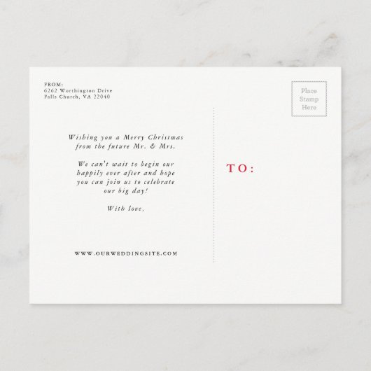 日付の休日の写真はがきを保存する大喜び赤 案内ポストカード (裏面)