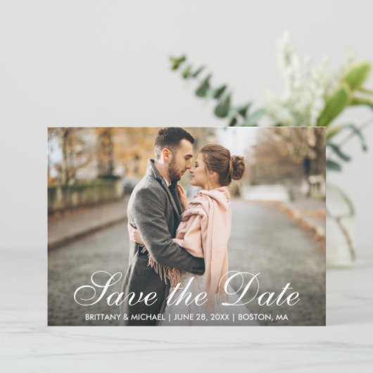 日付の保エレガント存婚約写真WS 招待状 (スタンド正面)