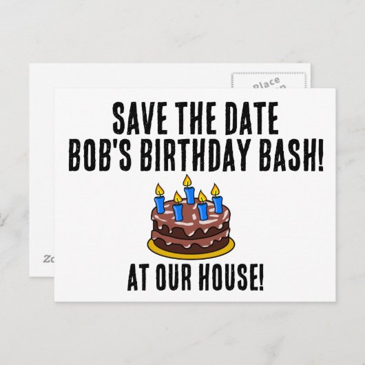 日付の保存お誕生日ケーキパーティの招待状 案内ポストカード (正面/裏面)