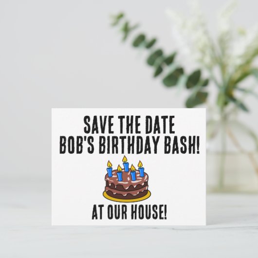 日付の保存お誕生日ケーキパーティの招待状 案内ポストカード (スタンド正面)