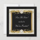 日付の保存すべての行事ダイヤモンドトリム金ゴールド マグネット招待状 (正面)