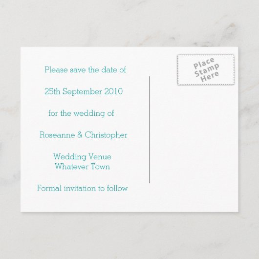 日付の保存はがきミントハートと蝶 案内ポストカード (裏面)