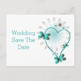 日付の保存はがきミントハートと蝶 案内ポストカード