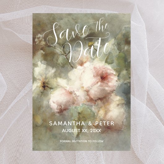 日付の保存アンティークエレガントバラソフトピンク 招待状