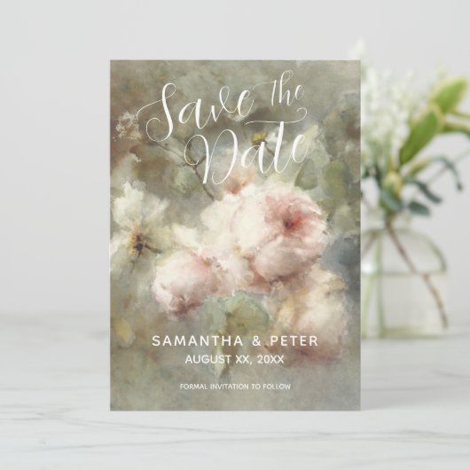 日付の保存アンティークエレガントバラソフトピンク 招待状 (スタンド正面)