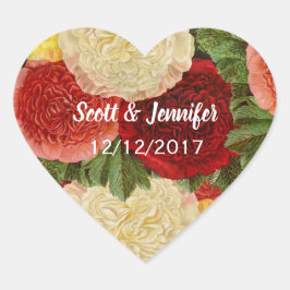 日付の保存アンティークヴィンテージ赤い白ピンクのバラ ハートシール