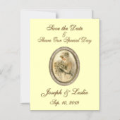 日付の保存アンティーク花嫁イエロー マグネット招待状 (正面)