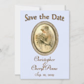 日付の保存アンティーク花嫁ブルー マグネット招待状 (正面)