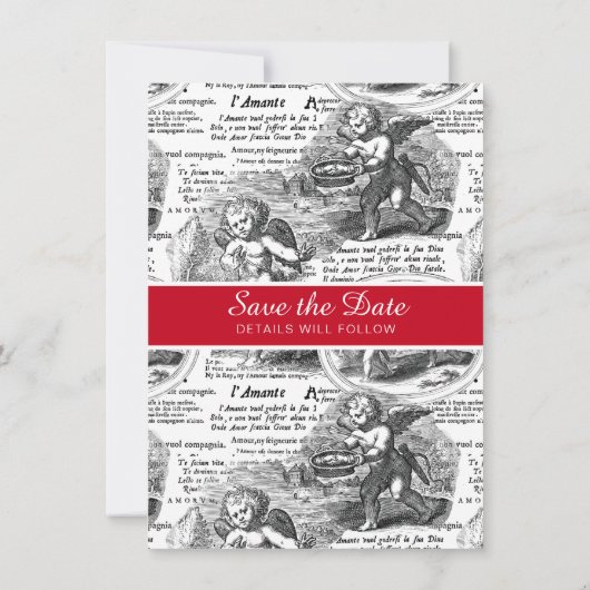 日付の保存エレガントアンティークCupids写真 招待状 (裏面)