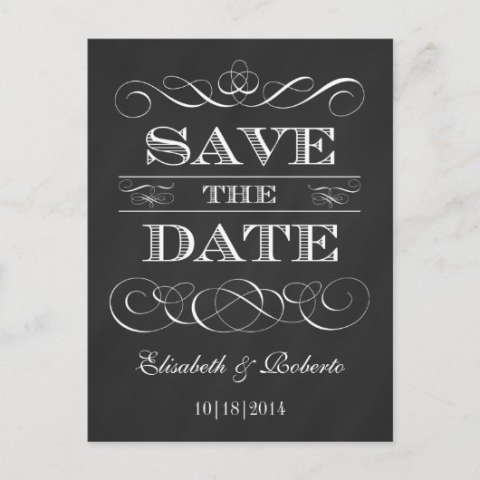 日付の保存エレガントヴィンテージChalkboardスタイル 案内ポストカード (正面)
