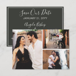 日付の保存エレガント赤面フローラ3-Photo Card 招待状