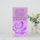 日付の保存エンボス紫クロッカスカード セーブザデート (スタンド正面)