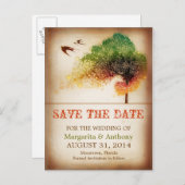 日付の保存カラフルラブツリーヴィンテージポストカード 案内ポストカード (正面/裏面)