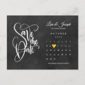 日付の保存カレンダー金ゴールドラブハートChalkboard 案内ポストカード (正面)