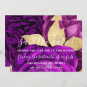 日付の保存グレーリース金ゴールド紫バラ セーブザデート (正面/裏面)