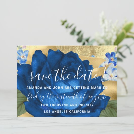 日付の保存グレーリース金ゴールド青王室の セーブザデート (スタンド正面)