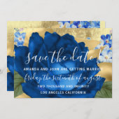 日付の保存グレーリース金ゴールド青王室の セーブザデート (正面/裏面)