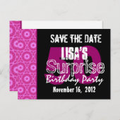 日付の保存サプライズ50thパーティーピンクV451 案内ポストカード (正面/裏面)