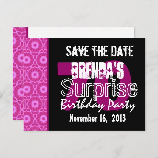 日付の保存サプライズ70thパーティーピンクW1750 案内ポストカード (正面/裏面)