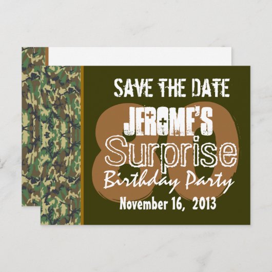 日付の保存サプライズ80番目のパーティー迷彩柄V02 案内ポストカード (正面/裏面)