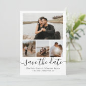 日付の保存タイポグラフィパーソナライズされた4 Photo セーブザデート (スタンド正面)