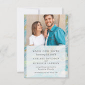 日付の保存ターコイズと金ゴールド大理石結婚のカード 招待状 (正面)