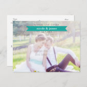 日付の保存ティール（緑がかった色）タイポグラフィ写真はがき 案内ポストカード (正面/裏面)