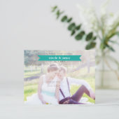 日付の保存ティール（緑がかった色）タイポグラフィ写真はがき 案内ポストカード (スタンド正面)