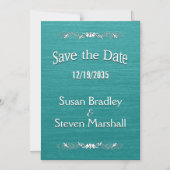 日付の保存ティール(緑がかった色)白文字 マグネット招待状 (正面)
