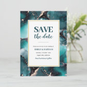 日付の保存ティール（緑がかった色）緑のインク招待状 招待状 (スタンド正面)