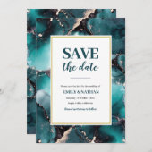 日付の保存ティール（緑がかった色）緑のインク招待状 招待状 (正面/裏面)