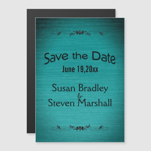 日付の保存ティール（緑がかった色）黒文字 マグネット招待状 (正面/裏面)