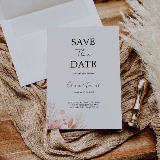 日付の保存テンプレート、ワイルドフラワー日付の保存 招待状